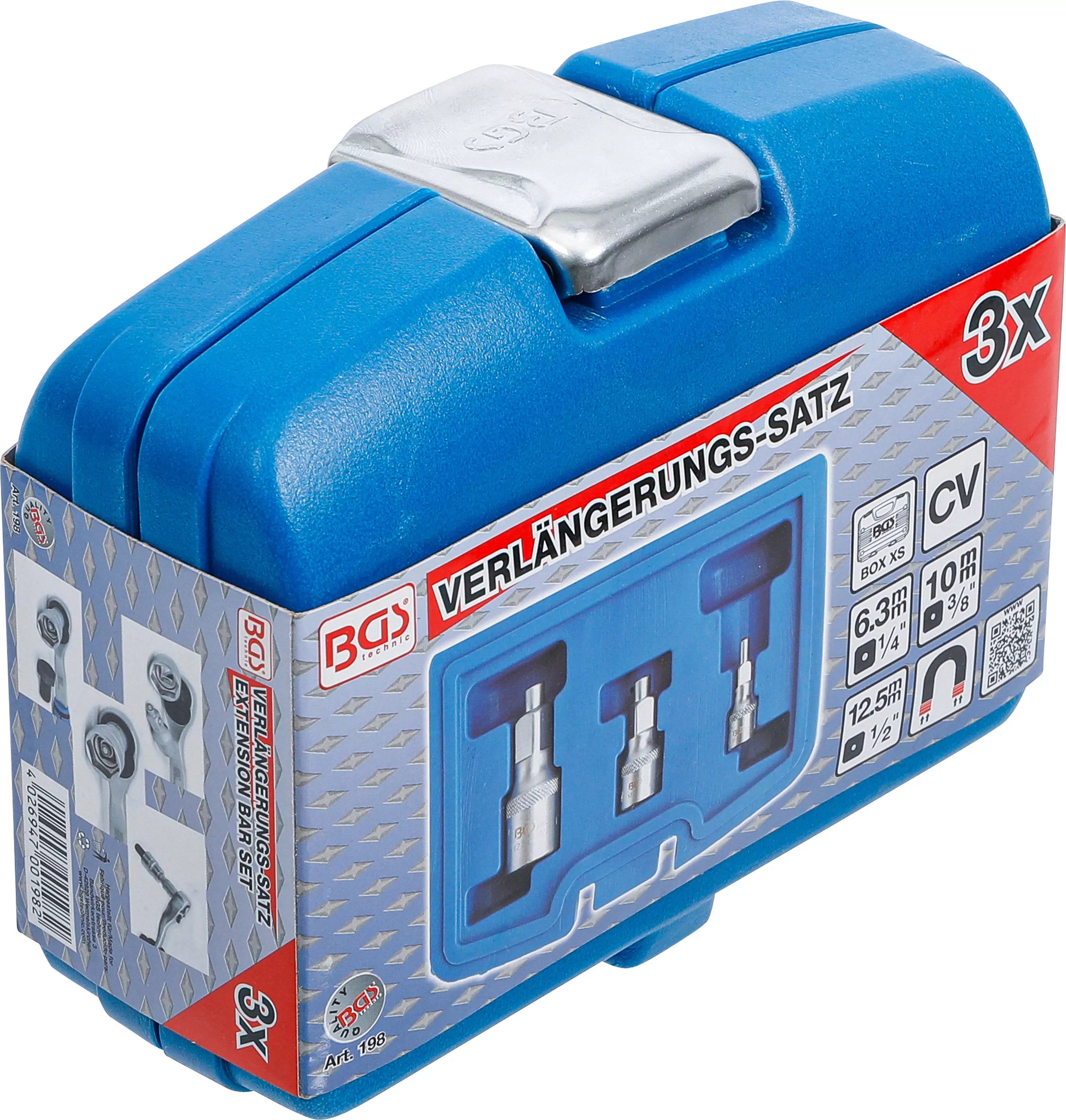 Verlängerungs-Satz mit Magnethalter | 6,3 mm (1/4") / 10 mm (3/8") / 12,5 mm (1/2") | 3-tlg.