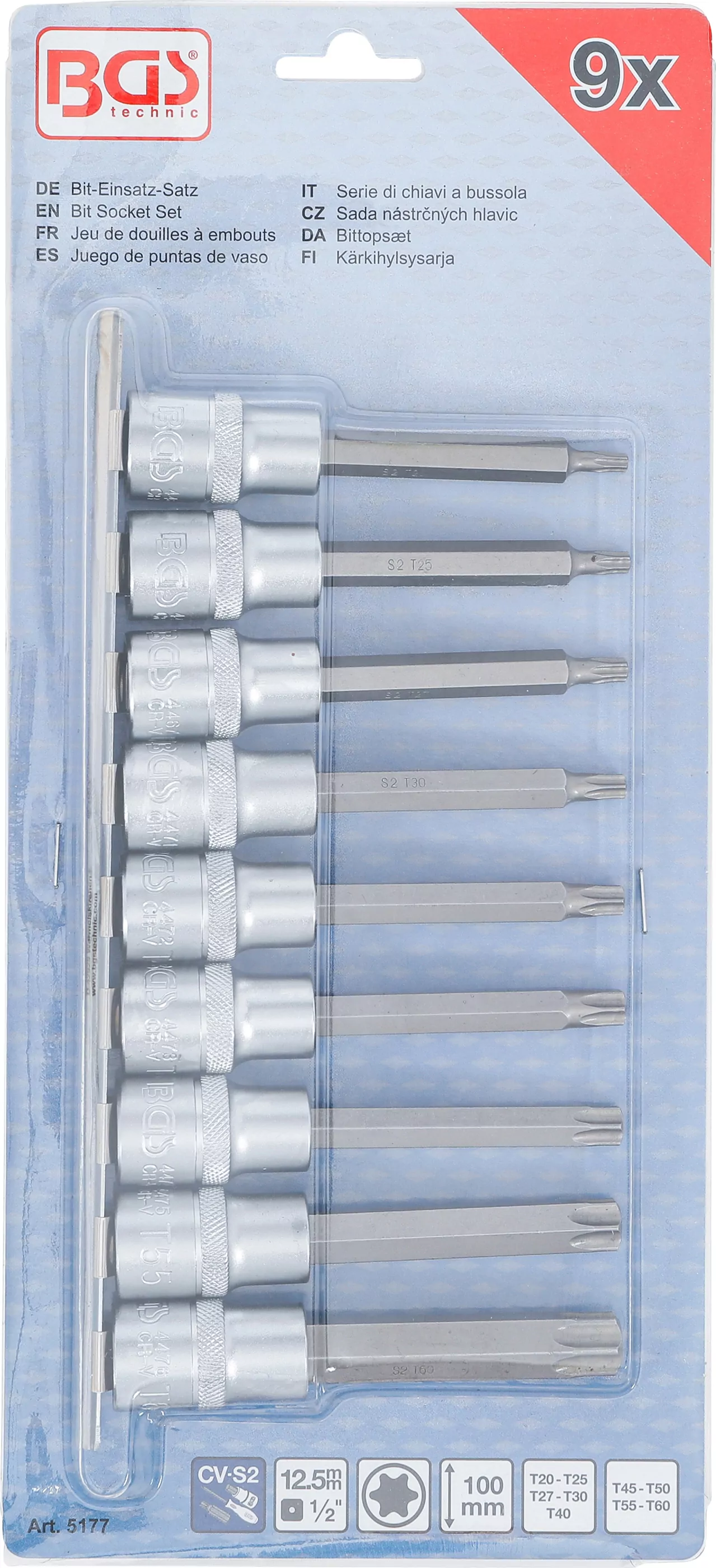 Bit-Einsatz-Satz | Antrieb Innenvierkant 12,5 mm (1/2") | T-Profil (für Torx) | 9-tlg.