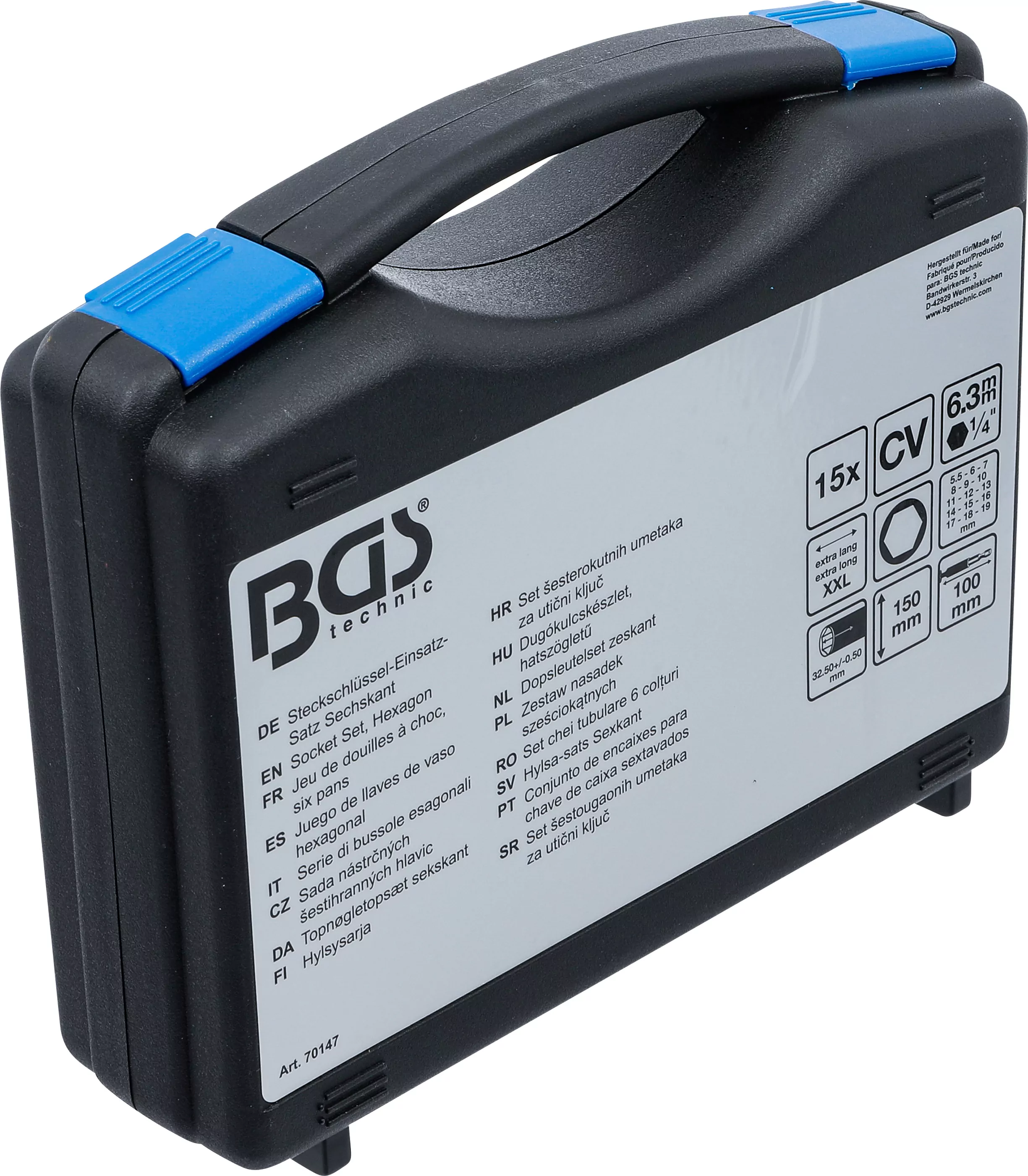 Steckschlüssel-Einsatz-Satz, Sechskant | extra lang | Antrieb Außensechskant 6,3 mm (1/4") | für Bohrmaschinen | SW 5,5 - 19 mm | 15-tlg.