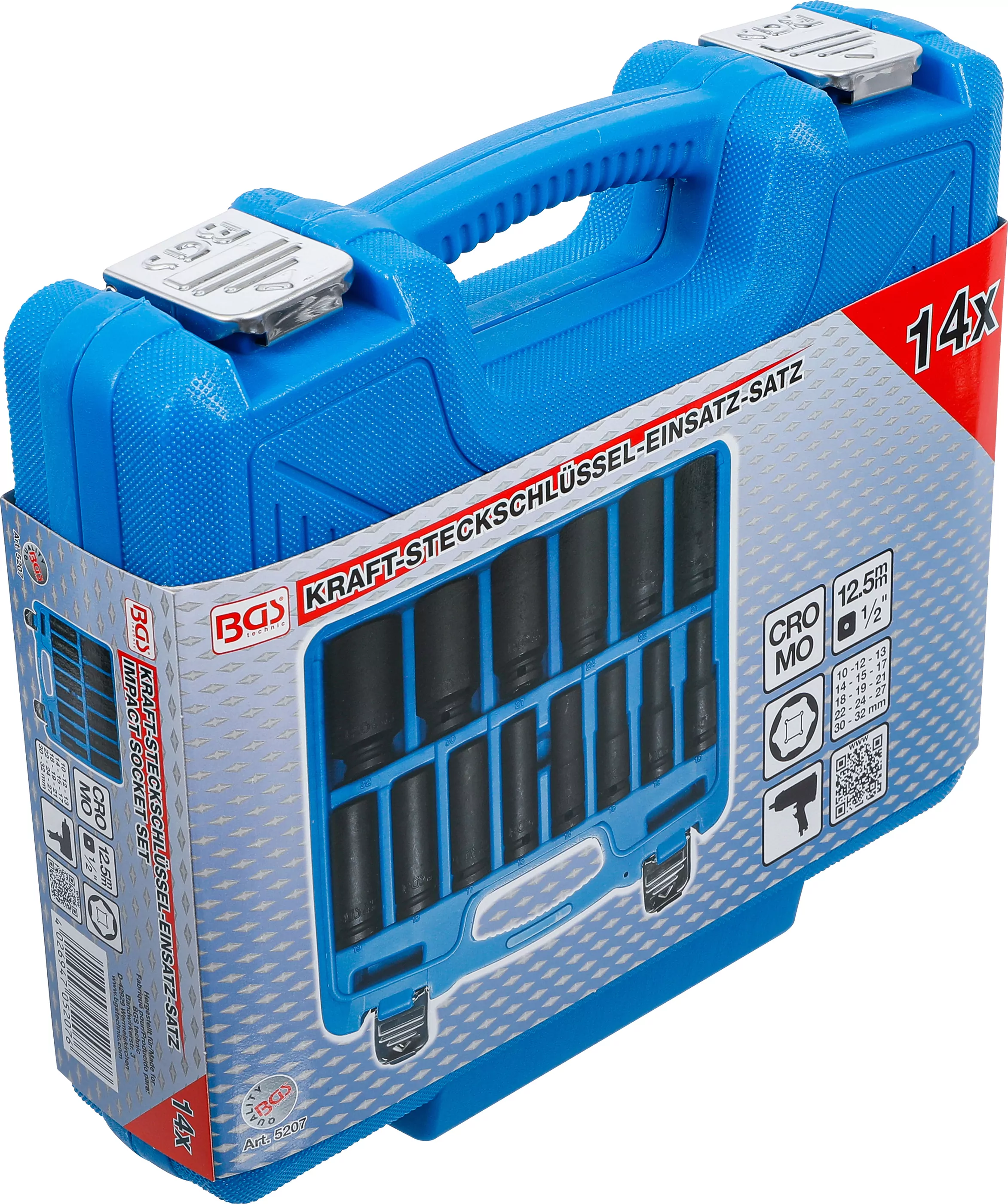 Kraft-Steckschlüssel-Einsatz-Satz Sechskant | Antrieb Innenvierkant 12,5 mm (1/2") | SW 10 - 32 mm | 14-tlg.
