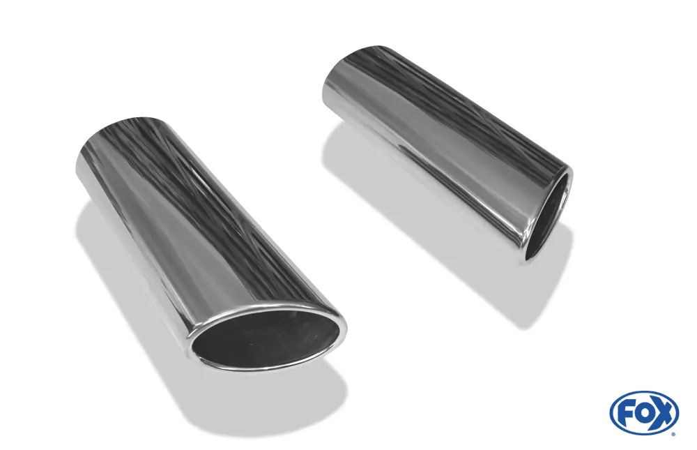 Anschweißendrohr Typ 38 - Rechts & Links  106x71 mm / Länge: 300 mm - oval  - 1x seitlich nach rechts und 1x seitlich nach links abgeschrägt / eingerollt / ohne Absorber