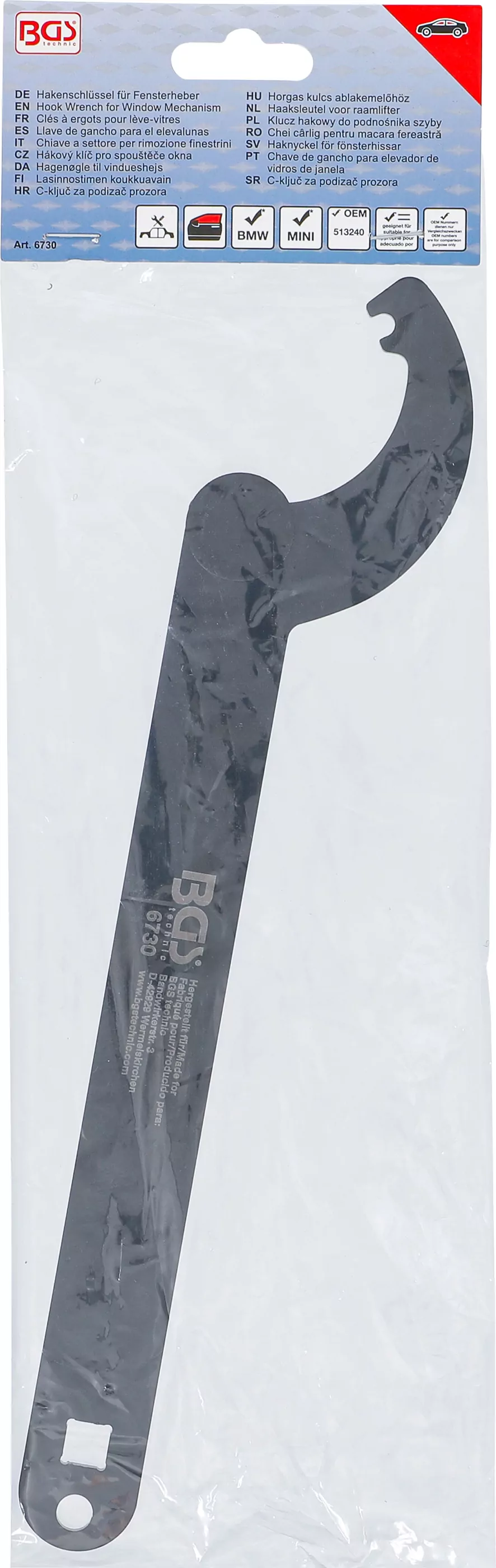 Hakenschlüssel für Fensterheber | für BMW E60, E81, E82 und MINI R50, R52, R53
