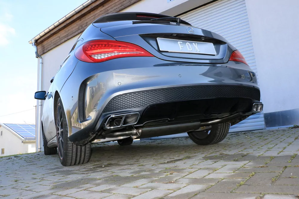 Mercedes CLA - C117/ X117 für AMG-Line/ AMG 45 Optik  Endschalldämpfer quer Ausgang rechts/links für Modelle mit AMG45 oder AMG-Line Endrohre - Endrohre in originaler Stoßstange