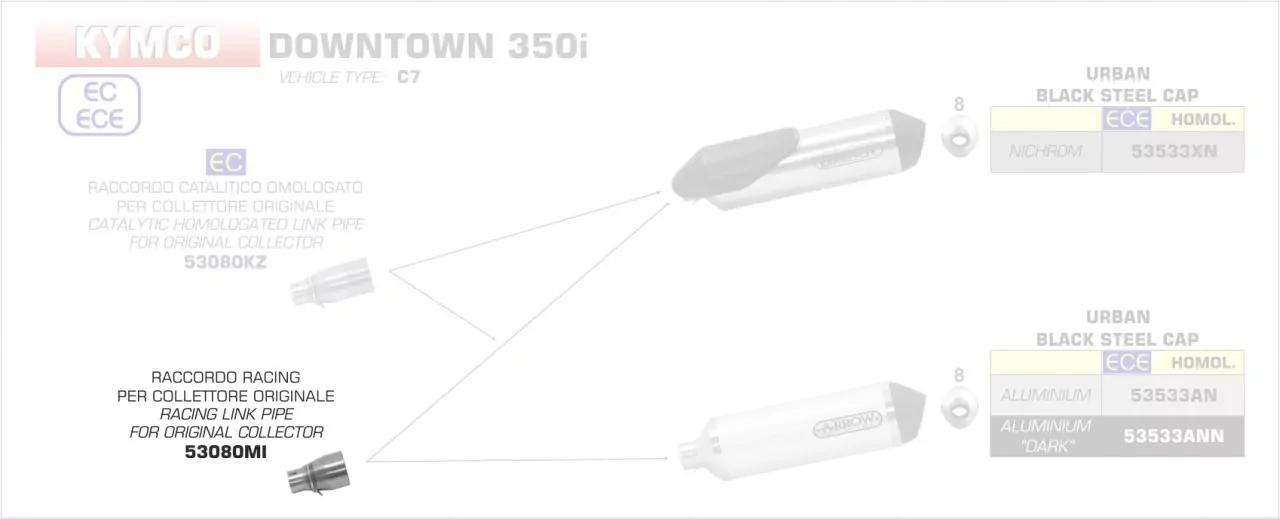 53080MI-Arrow Zwischenrohr Für Originalkrümmer Kymco DOWNTOWN 350i 16-19