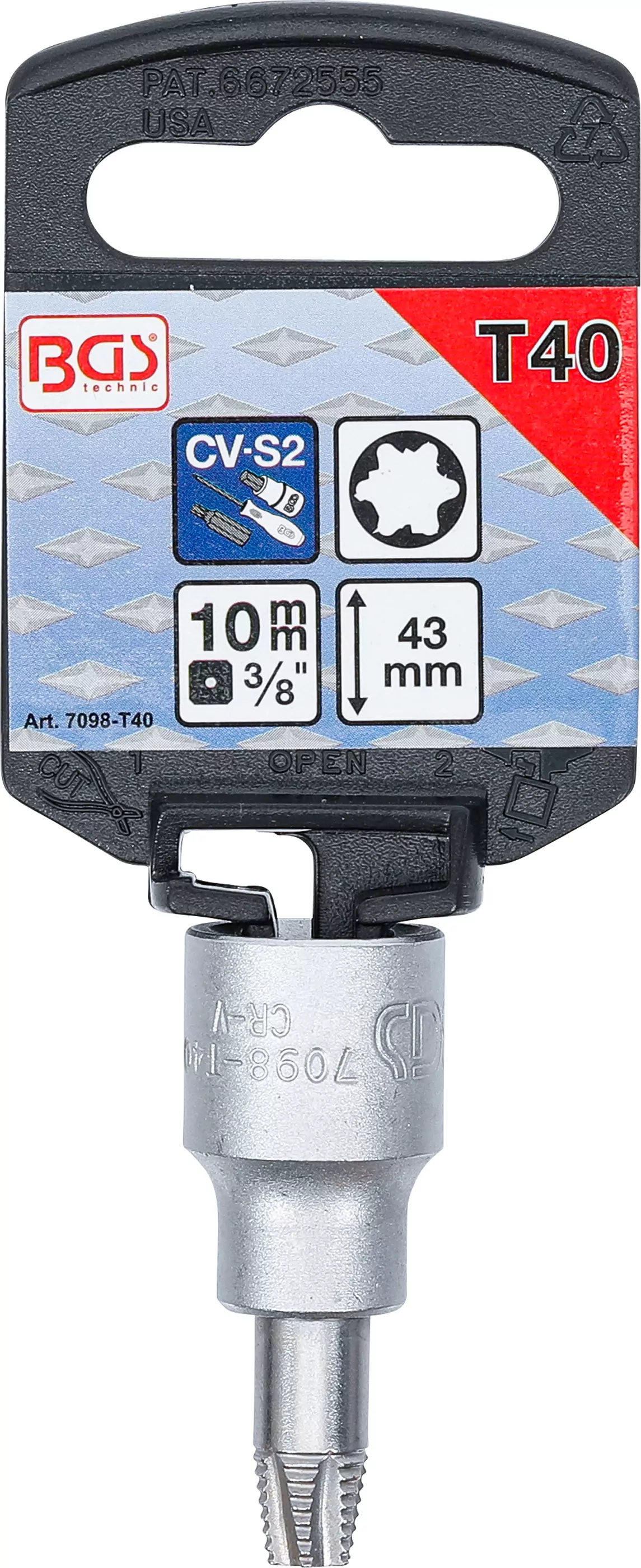 Schraubenausdreher-Bit-Einsatz | Antrieb Innenvierkant 10 mm (3/8") | für defektes T-Profil (für Torx) T40