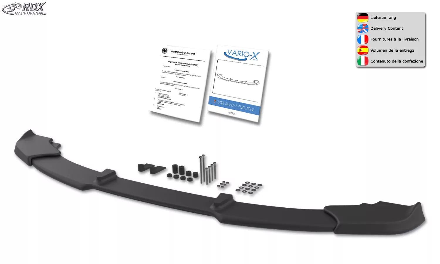 RDX Frontspoiler VARIO-X für BMW 1er E81 / E87 (M-Paket bzw. M-Technik Frontstoßstange) Frontlippe Front Ansatz Vorne Spoilerlippe