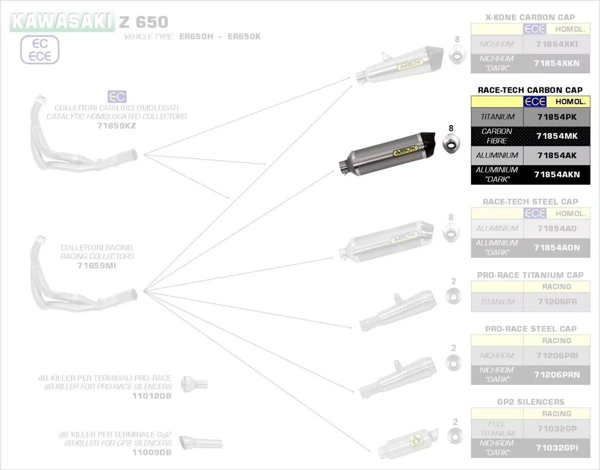 Arrow Race Tech Aluminium Schwarz Kawasaki Z 650/NINJA 650/Versys 650 17-20