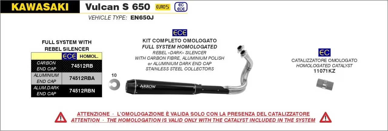 ARROW REBEL Edelstahl Schwarz KAWASAKI VULCAN S 650 21-22