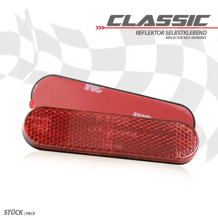 Reflektor "Classic" | abgerundet | rot | ohne Rand Maße: 96 x 24 x 8mm | selbstklebend | E-geprüft