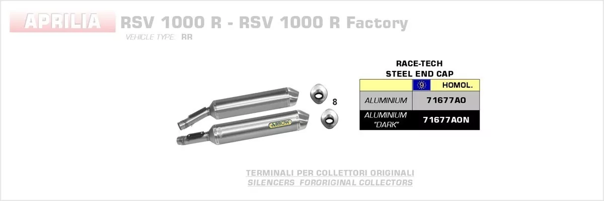 Arrow Endschalldämpferpaar Race-Tech Aluminium, Homologiert (rechts+links) April