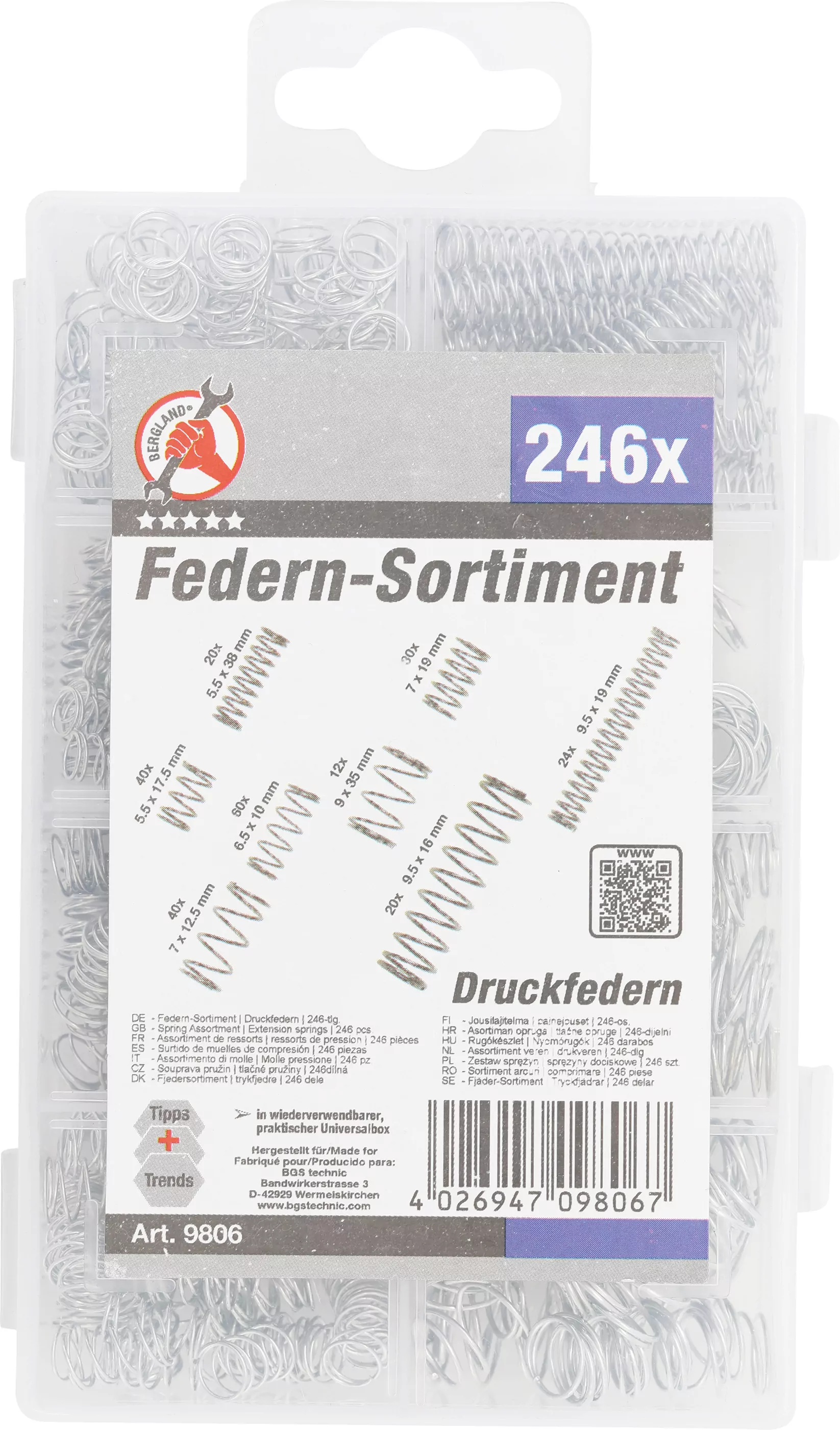 Federn-Sortiment | Druckfedern | 246-tlg.