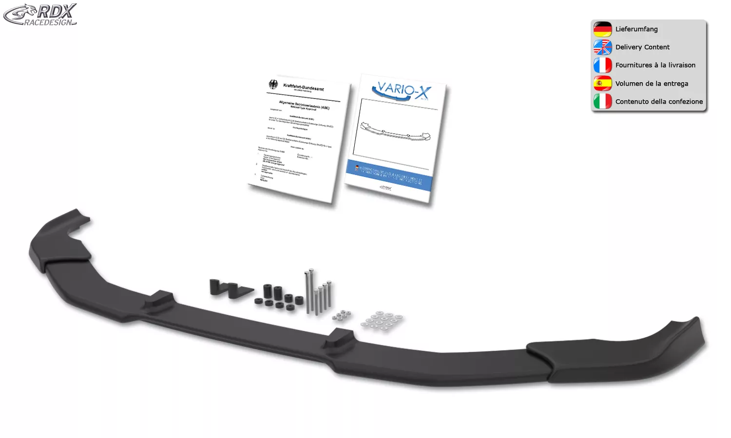 RDX Frontspoiler VARIO-X für BMW 5er G30, G31, G38 für M-Sport/M-Paket Frontlippe Front Ansatz Vorne Spoilerlippe