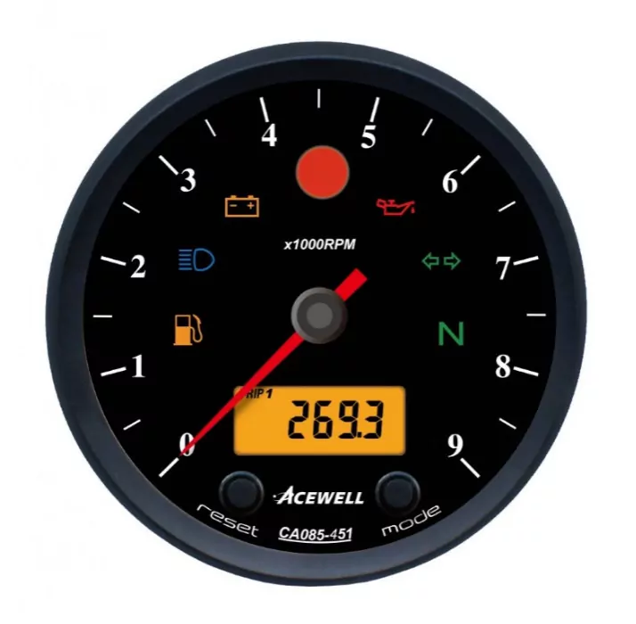 Acewell | Analog Dzm 9000rpm | Digital Tacho | Ring Schwarz | Zifferblatt Schwarz | Gehäuse Schwa