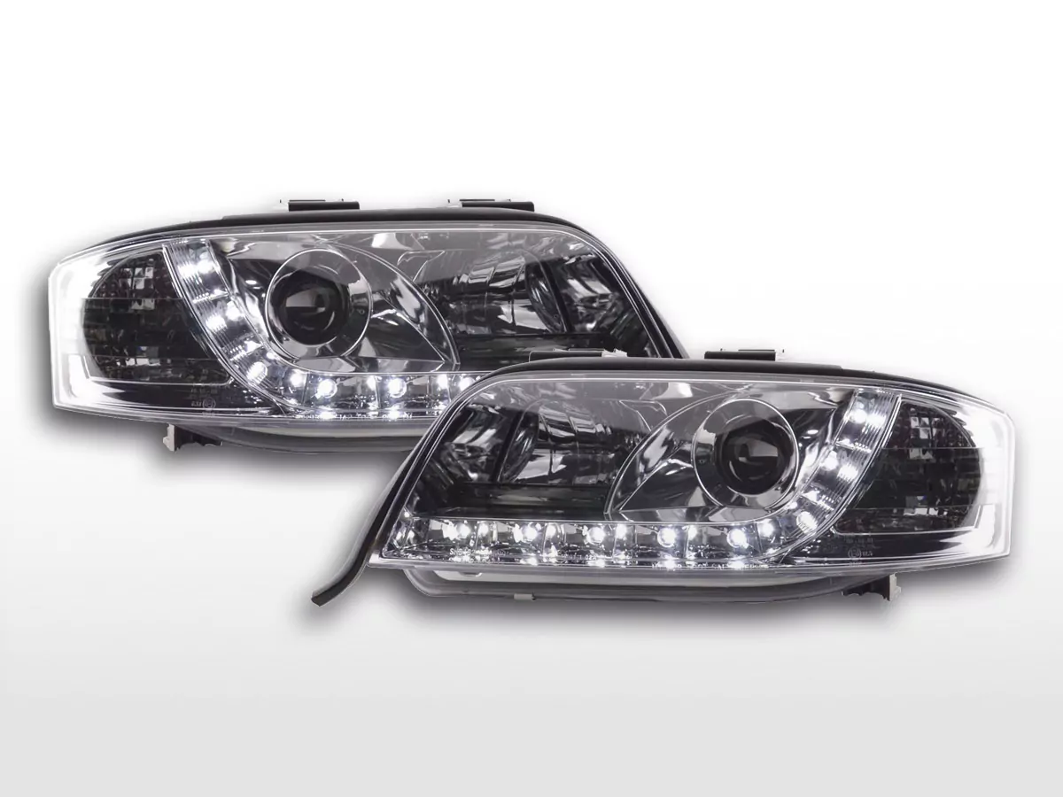 Scheinwerfer Set Daylight LED TFL-Optik Audi A6 Typ 4B Bj. 01-04 chrom