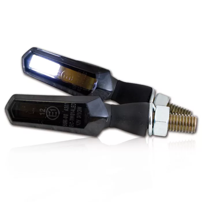 COB-Blinker Standlichtkombi "Nado" | Alu | schwarz Paar | M8 | L48 x T18 x H20mm | getönt | E-geprüft