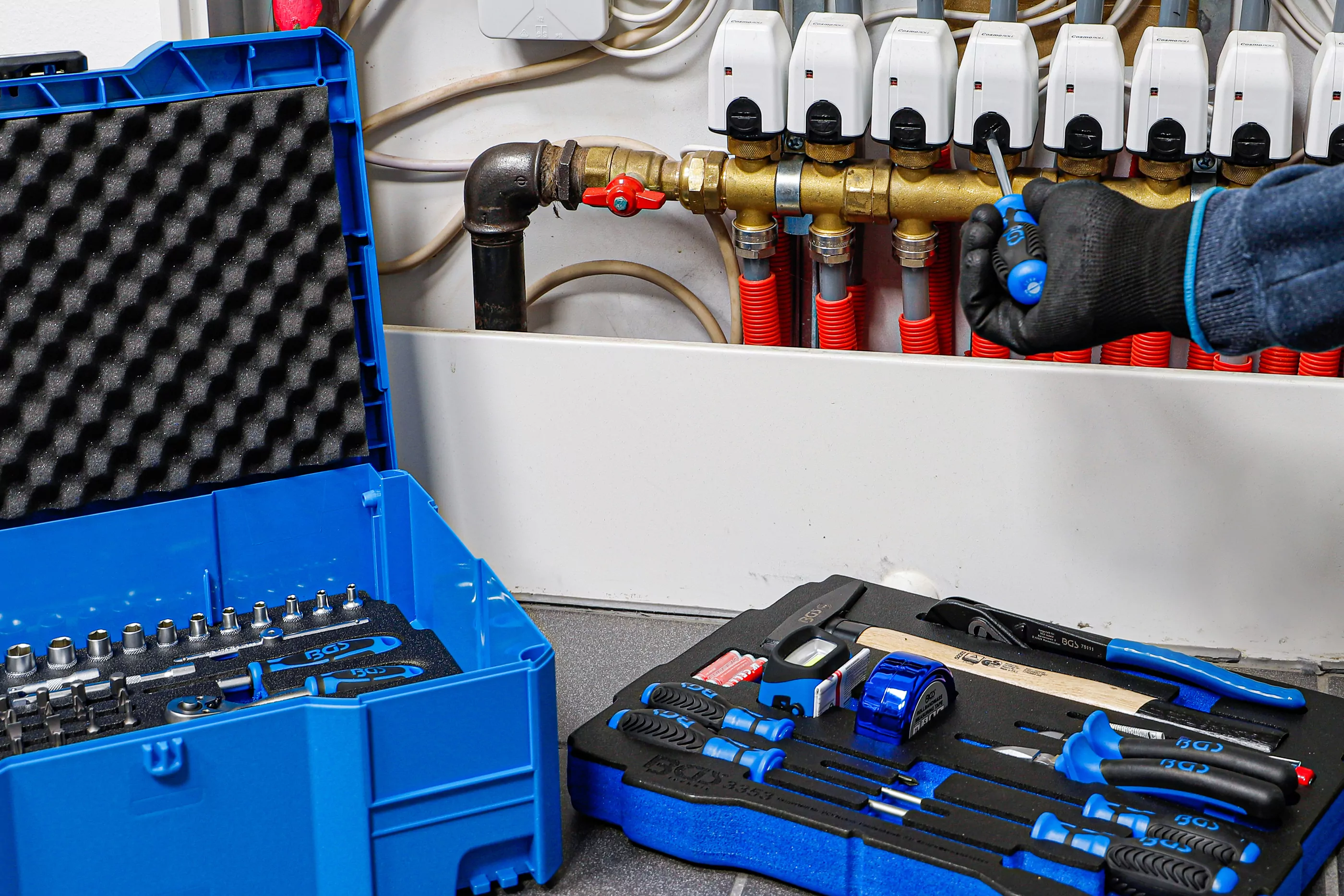 Steckschlüssel- und Hammer-, Zangen-, Schraubendreher-Satz | 6,3 mm (1/4") / 12,5 mm (1/2") | BGS systainer® | 77-tlg.