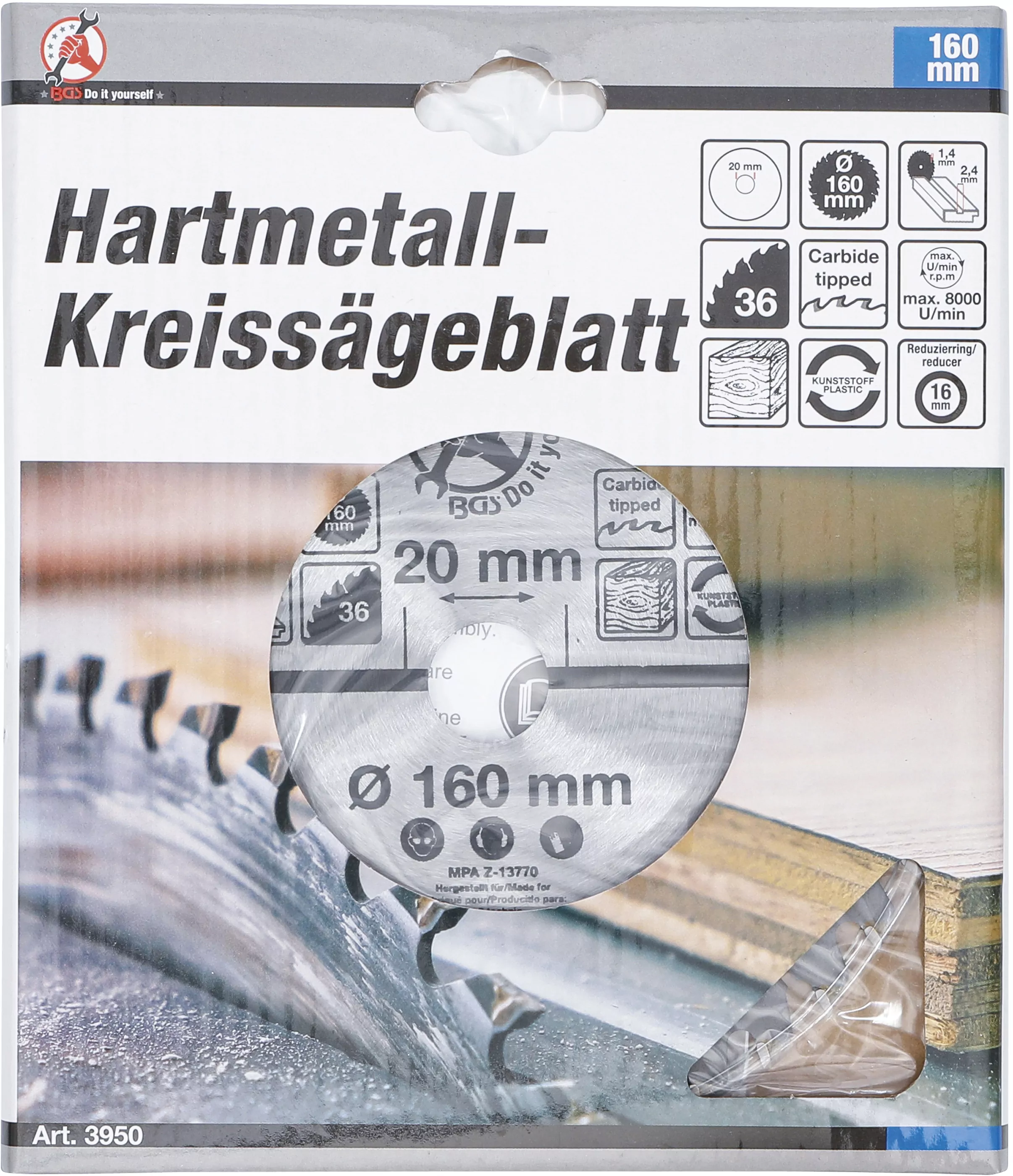 Hartmetall-Kreissägeblatt | Ø 160 x 20 x 2,4 mm | 36 Zähne
