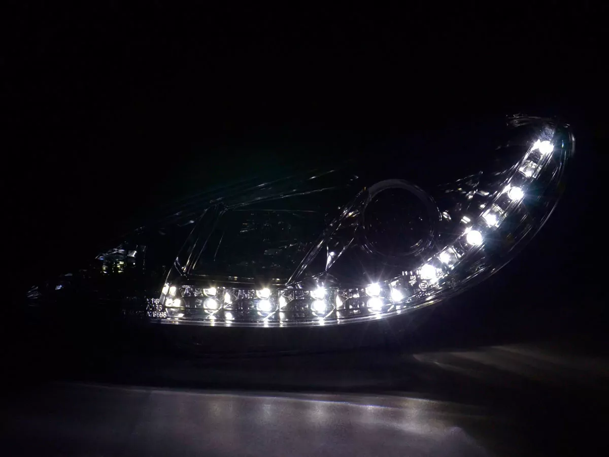 Scheinwerfer Set Daylight LED TFL-Optik Peugeot 206 Bj. 98- chrom
