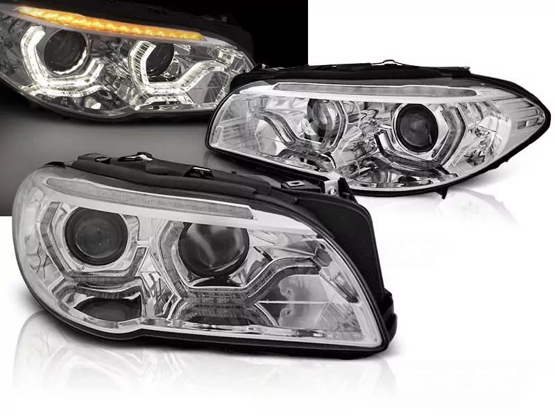Xenon Headlights Angel Eyes Led Drl Chrome Seq Fits Bmw F10/f11 Lci 13-16
