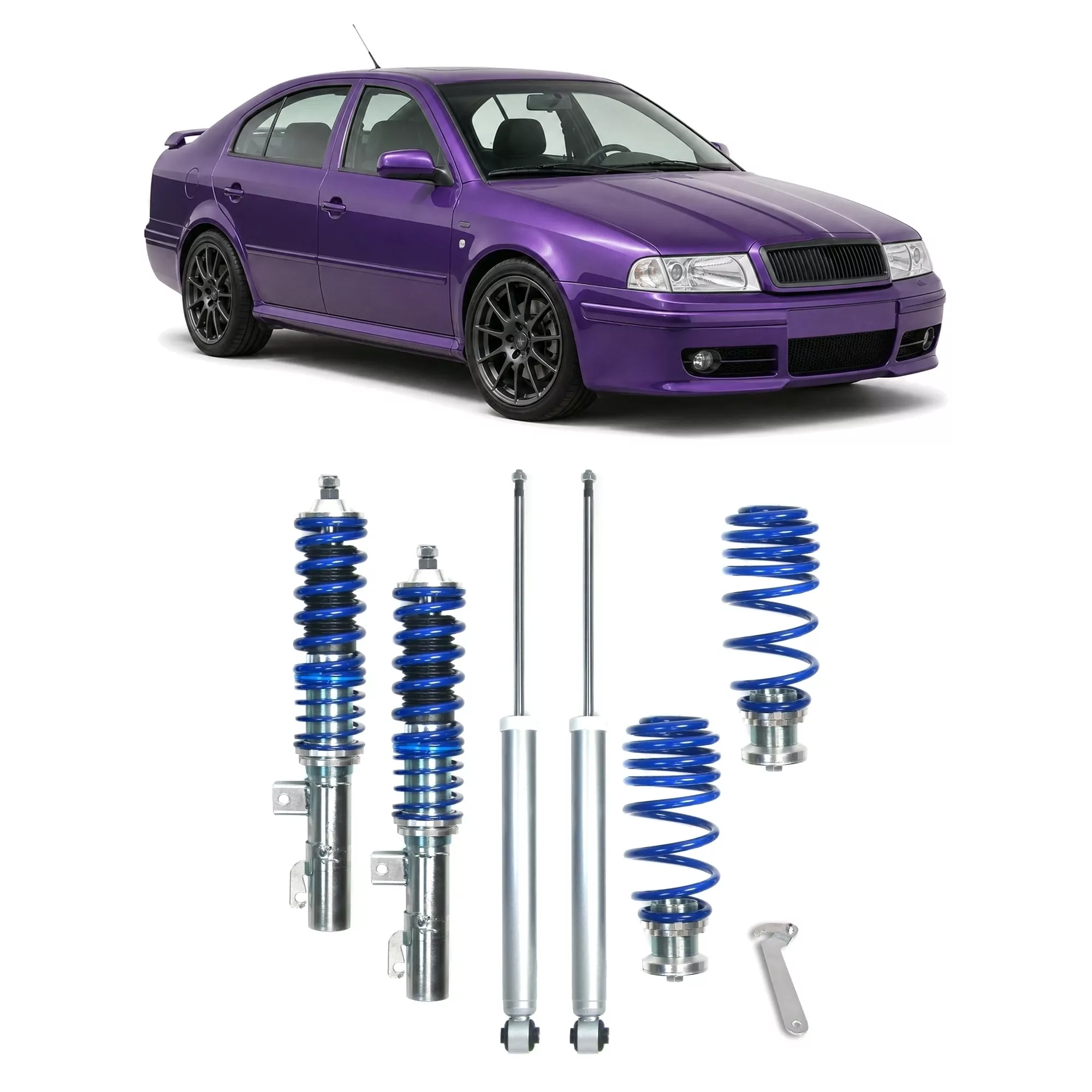 BlueLine Gewindefahrwerk passend für Skoda Octavia RS (1U) 1.8 ab Baujahr 05.2001, nicht für Modelle mit Allradantrieb
