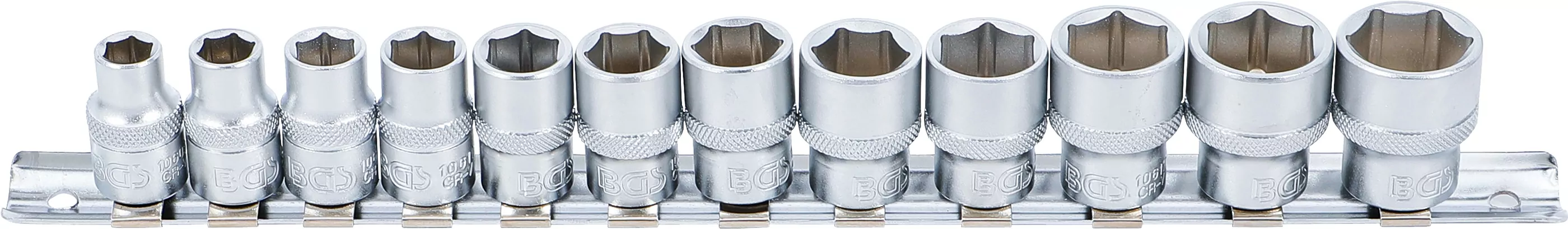 Steckschlüssel-Einsatz-Satz, Sechskant | Antrieb Innenvierkant 10 mm (3/8") | SW 8 - 19 mm | 12-tlg.