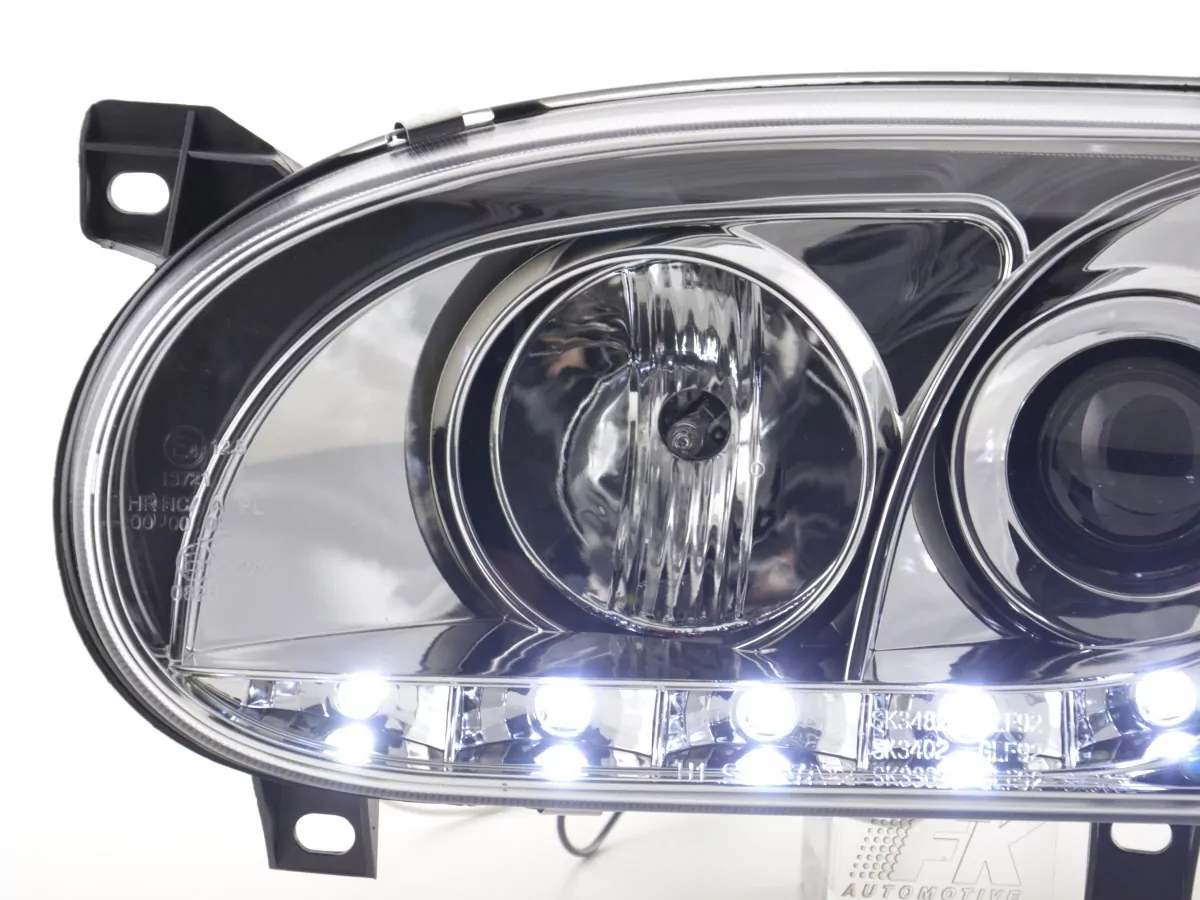 Scheinwerfer Set Daylight LED TFL-Optik VW Golf 3 Typ 1HXO 1EXO Bj. 91-97 chrom