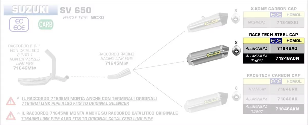 Arrow Endschalldämpfer Race-Tech Aluminium Homologiert Suzuki SV 650 16-20