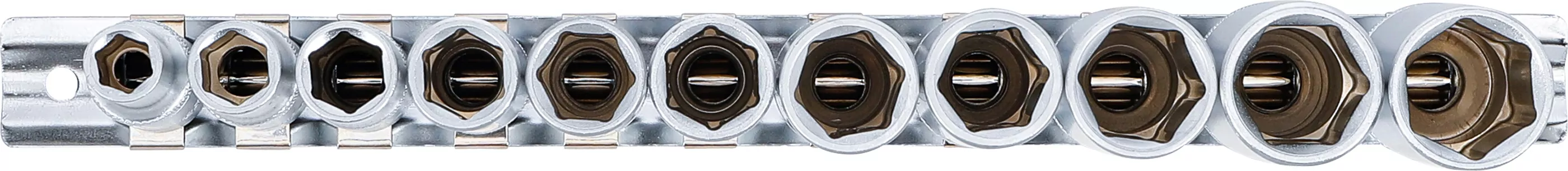 Steckschlüssel-Einsatz-Satz Sechskant, tief | Antrieb Innenvierkant 10 mm (3/8") | SW 8 - 19 mm | 11-tlg.