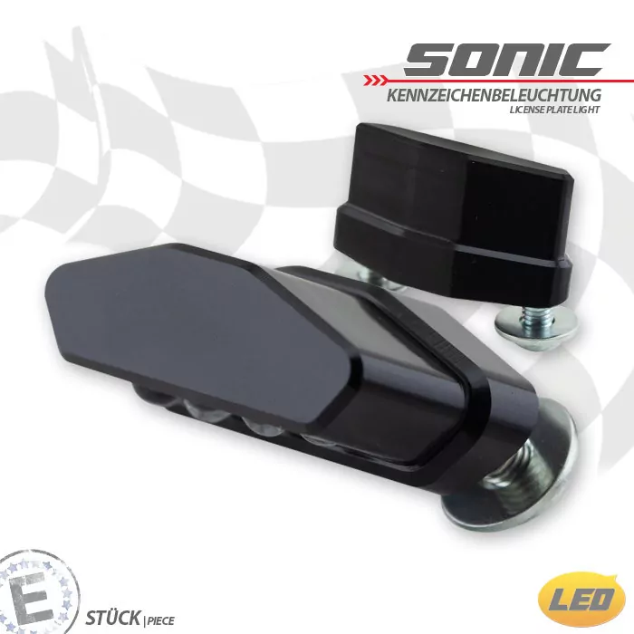 Led-kennzeichenbeleuchtung | Sonic | Alu | M5 | Schwarz | Maße: B 42 X H 15 X T 22 Mm