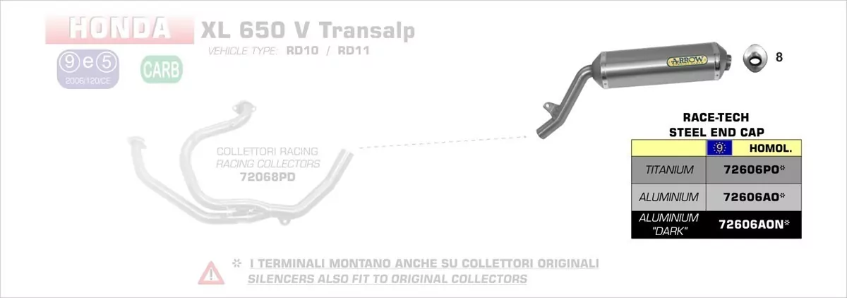 Arrow Endschalldämpfer Race-Tech Titan, Homologiert Honda XL 650 V TRANSALP 00-0