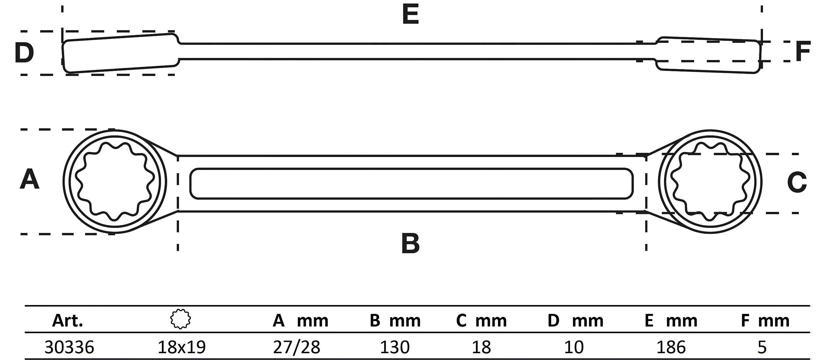 Doppel-Ringschlüssel | extra flach | SW 18 x 19 mm