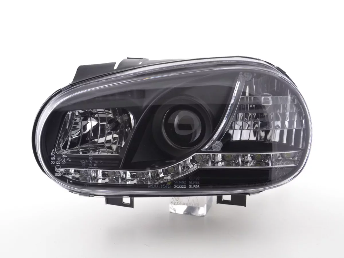 Scheinwerfer Set Daylight LED Tagfahrlicht VW Golf 4 Bj. 97-03 schwarz für Rechtslenker
