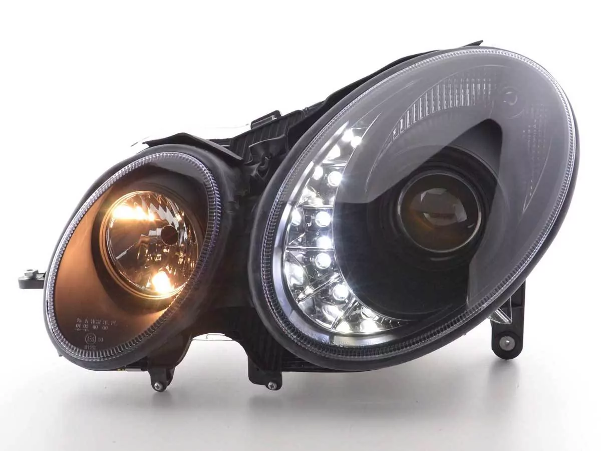 Scheinwerfer Set Daylight LED TFL-Optik Mercedes E-Klasse 211 Bj. 02-06 schwarz