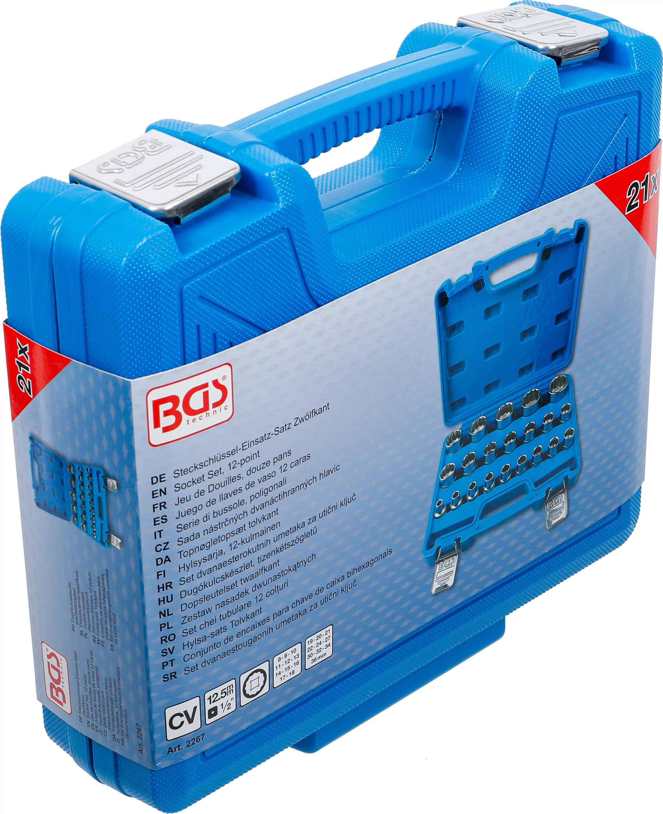 Steckschlüssel-Einsatz-Satz Zwölfkant | Antrieb Innenvierkant 12,5 mm (1/2") | SW 8 - 36 mm | 21-tlg.