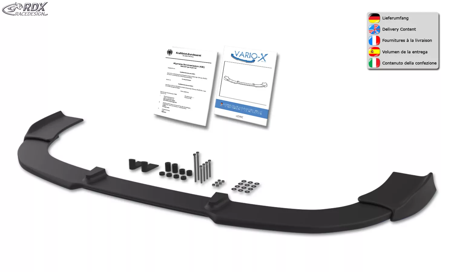 RDX Frontspoiler VARIO-X für CITROEN Berlingo 2015-2018 (Typ 7) / für PEUGEOT Partner 2015-2018 (Typ 7) Frontlippe Front Ansatz Vorne Spoilerlippe