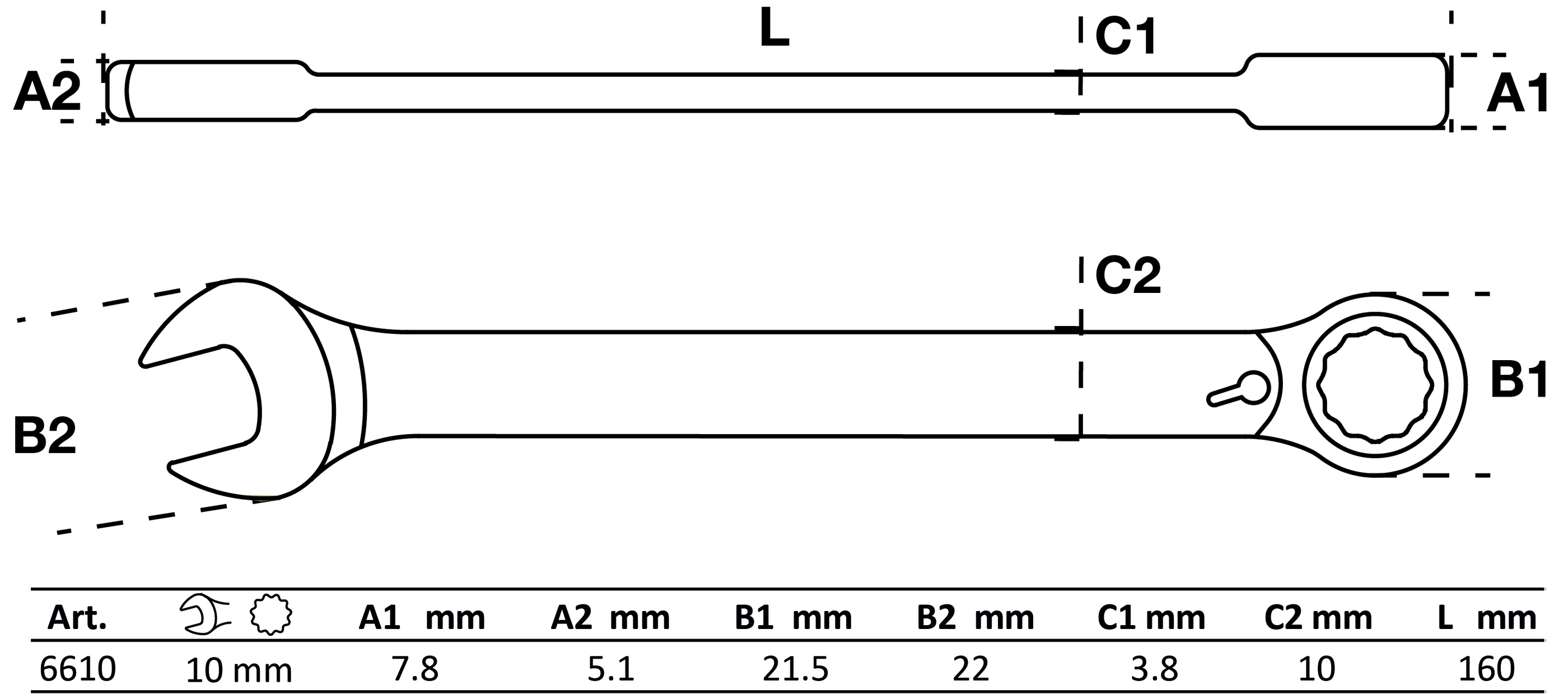 Ratschenring-Maulschlüssel | umschaltbar | SW 10 mm