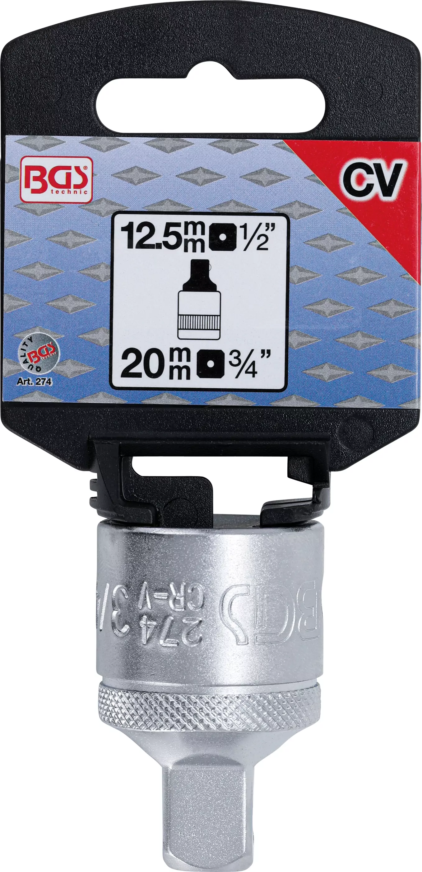 Steckschlüssel-Adapter | Innenvierkant 20 mm (3/4") - Außenvierkant 12,5 mm (1/2")