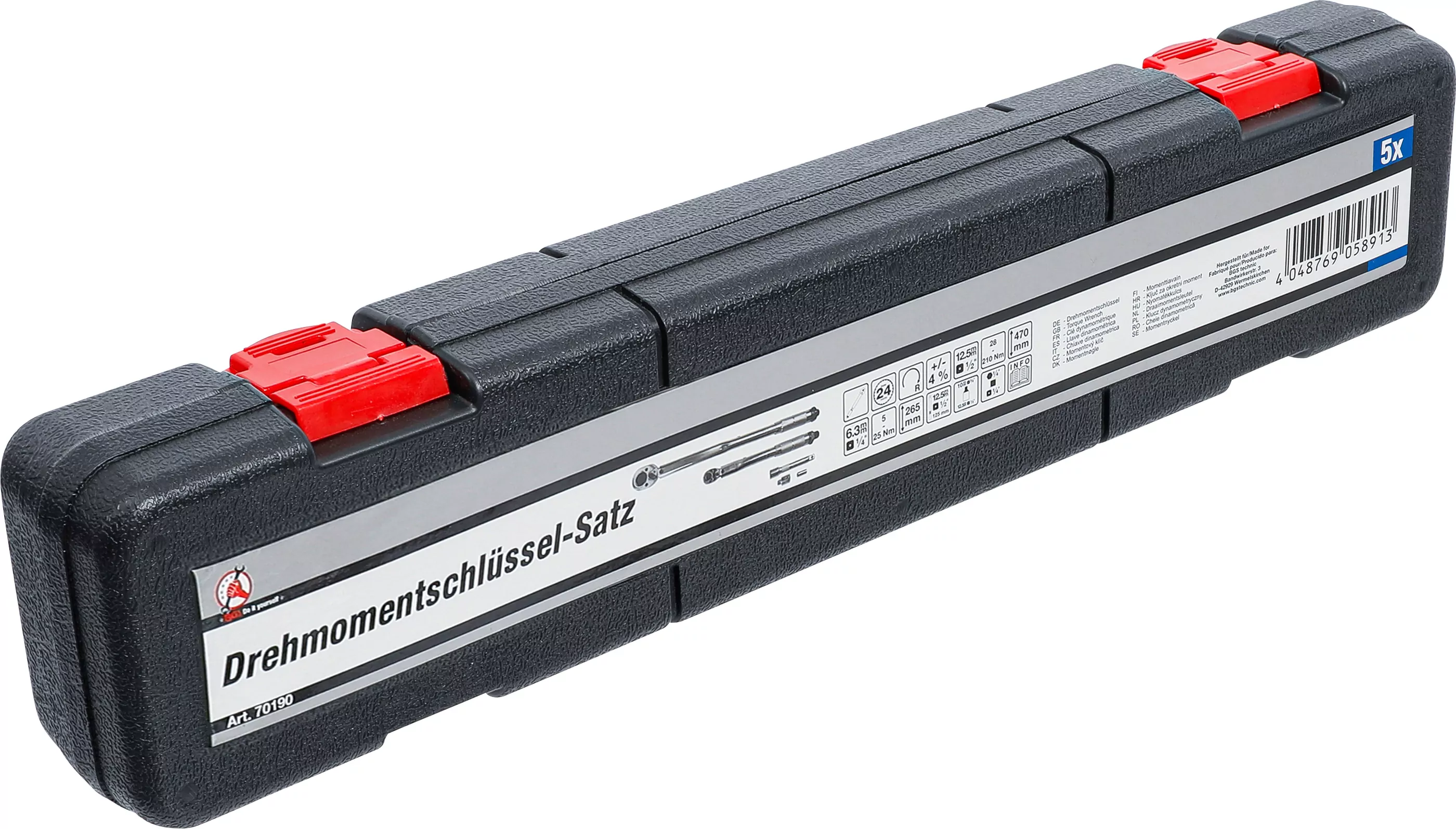 Drehmomentschlüssel-Satz | Abtrieb Außenvierkant 6,3 mm (1/4") 5 - 25 Nm, 12,5 mm (1/2") 28 - 210 Nm | 5-tlg.