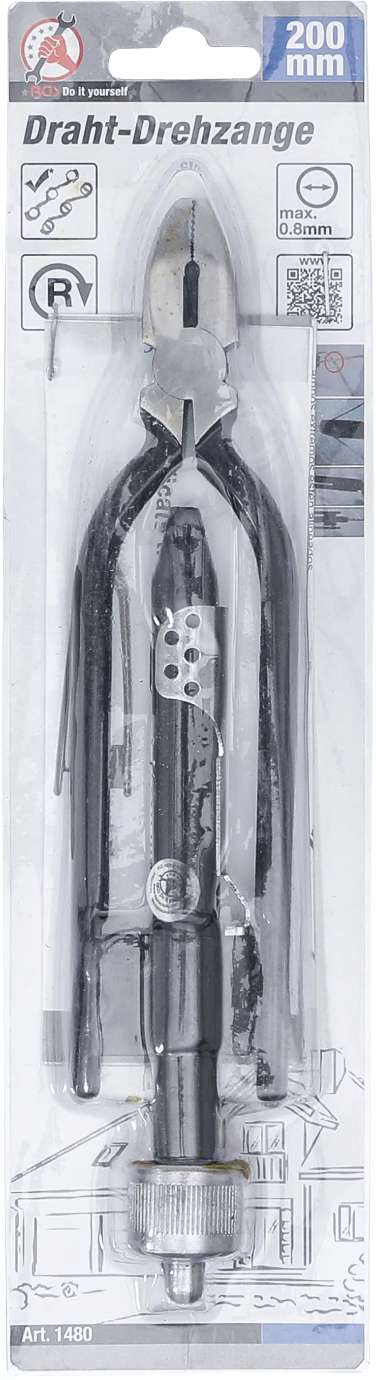 Draht-Drehzange mit Feder, 200 mm, schwarz, - für Drahtstärken bis 0,8 mm