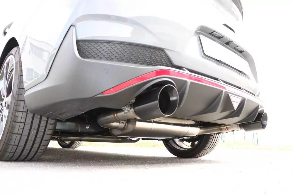 Hyundai i30N Performance Fastback - SCHWARZ Endschalldämpfer quer Ausgang rechts/links mit Abgasklappe - 1x114 Typ 25 rechts/links schwarz glänzend emailliert