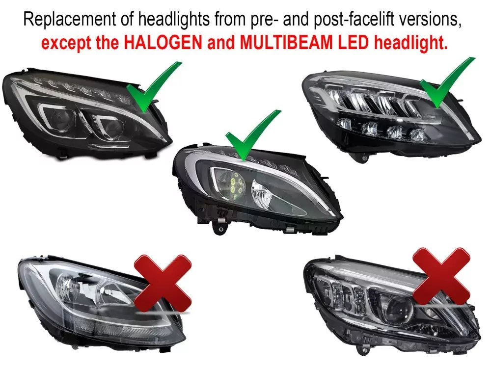 Full Led Headlights Black Fits Mercedes W205 14-21