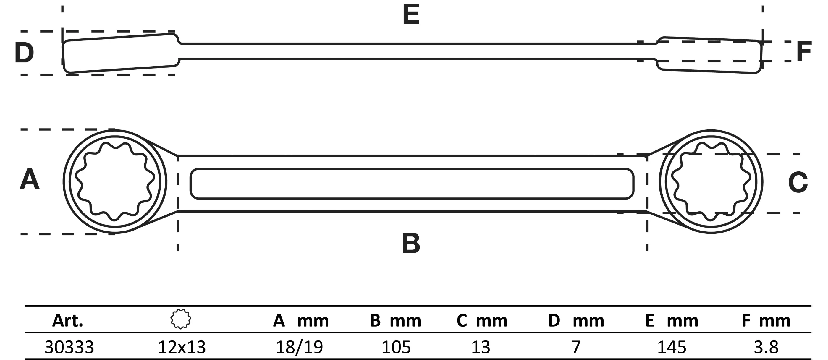 Doppel-Ringschlüssel | extra flach | SW 12 x 13 mm