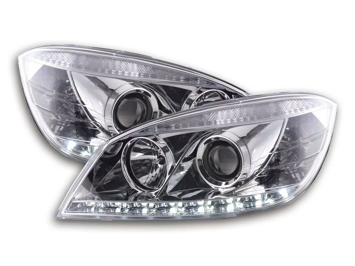 Scheinwerfer Set Daylight LED TFL-Optik Mercedes C-Klasse Typ W204 Bj. 07-10 chrom