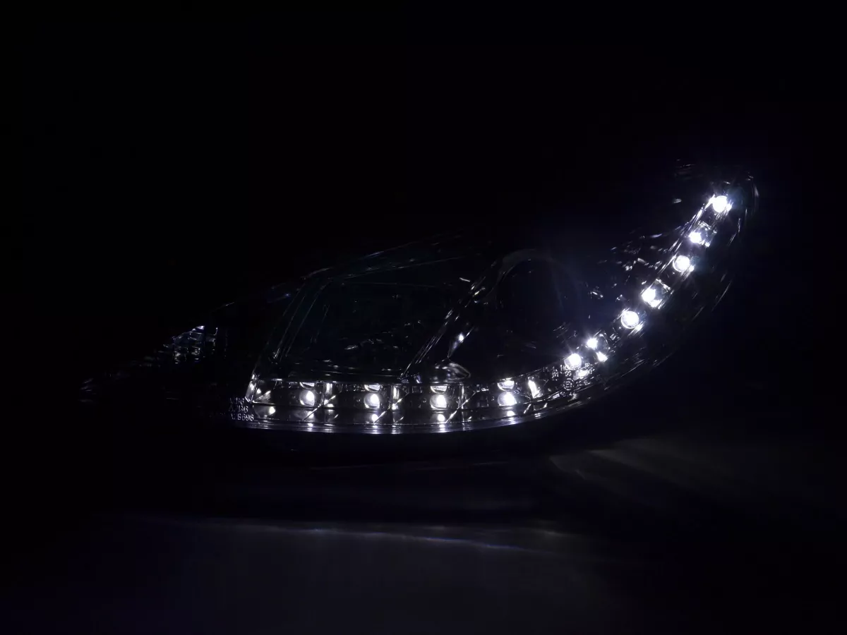 Scheinwerfer Set Daylight LED TFL-Optik Peugeot 206 Bj. 98-07 chrom