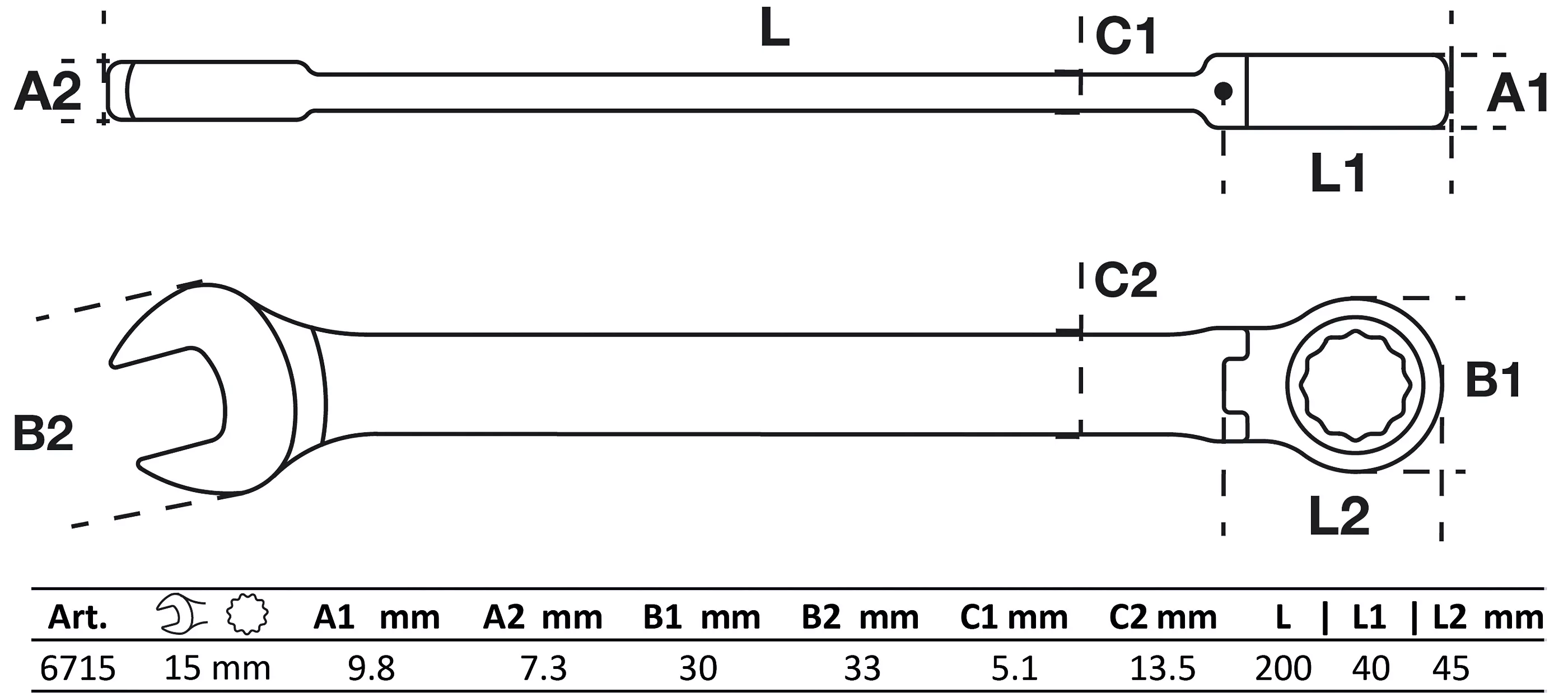 Ratschenring-Maulschlüssel | abwinkelbar | SW 15 mm