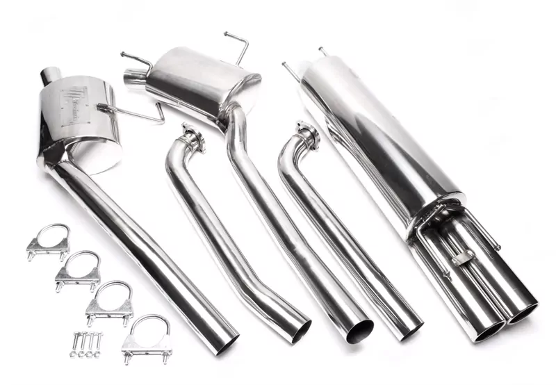 TA Technix Edelstahlanlage 2x76mm rund gebördelt passend für Opel Omega B / 6-Zylinder Limousine