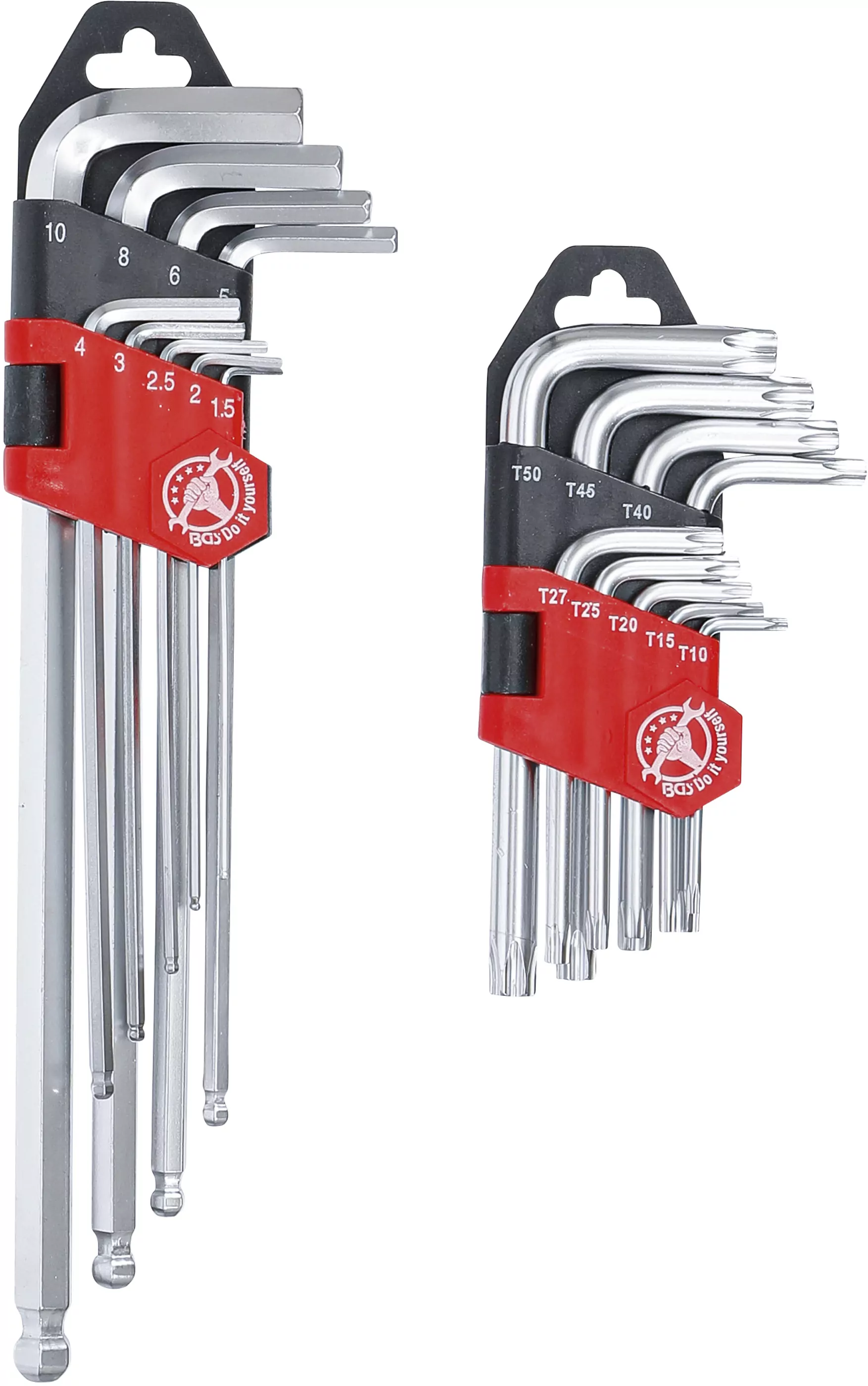 Winkelschlüssel-Satz | lang | T-Profil (für Torx) T10 - T50 / Innensechskant 1,5 - 10 mm | 18-tlg.