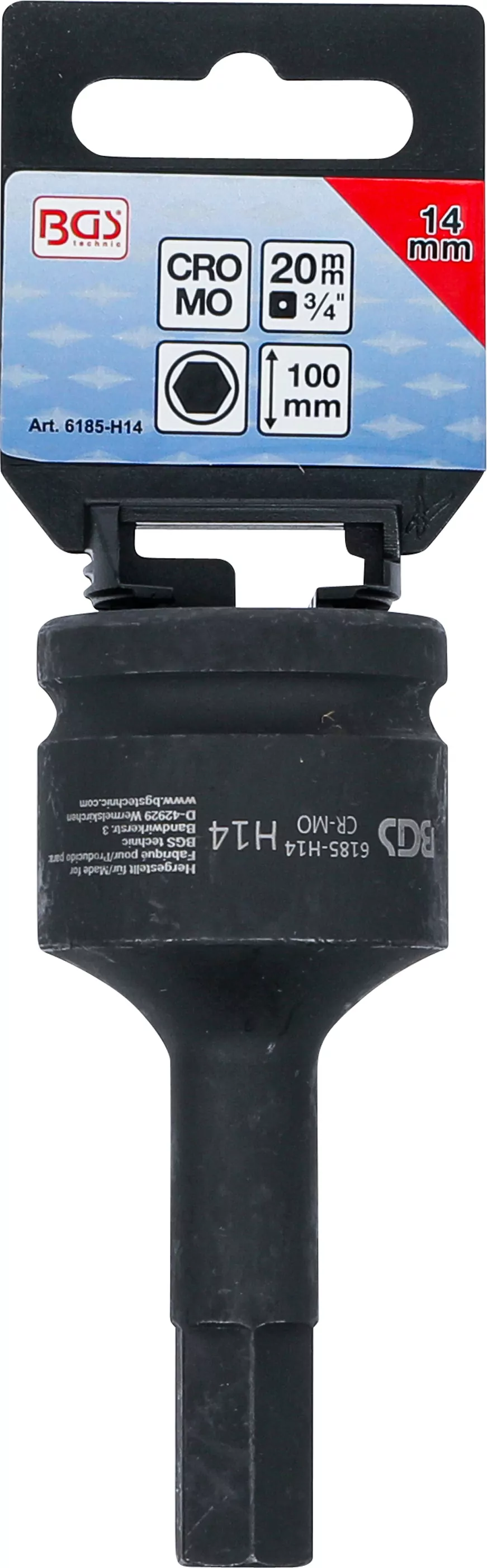 Kraft-Bit-Einsatz | Länge 100 mm | Antrieb Innenvierkant 20 mm (3/4") | Innensechskant 14 mm