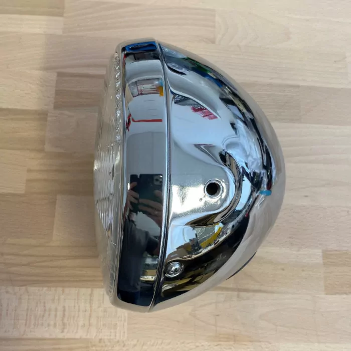 H4-Scheinwerfer "British Style 7" | chrom M8 seitlich | Streuglas | E-geprüft