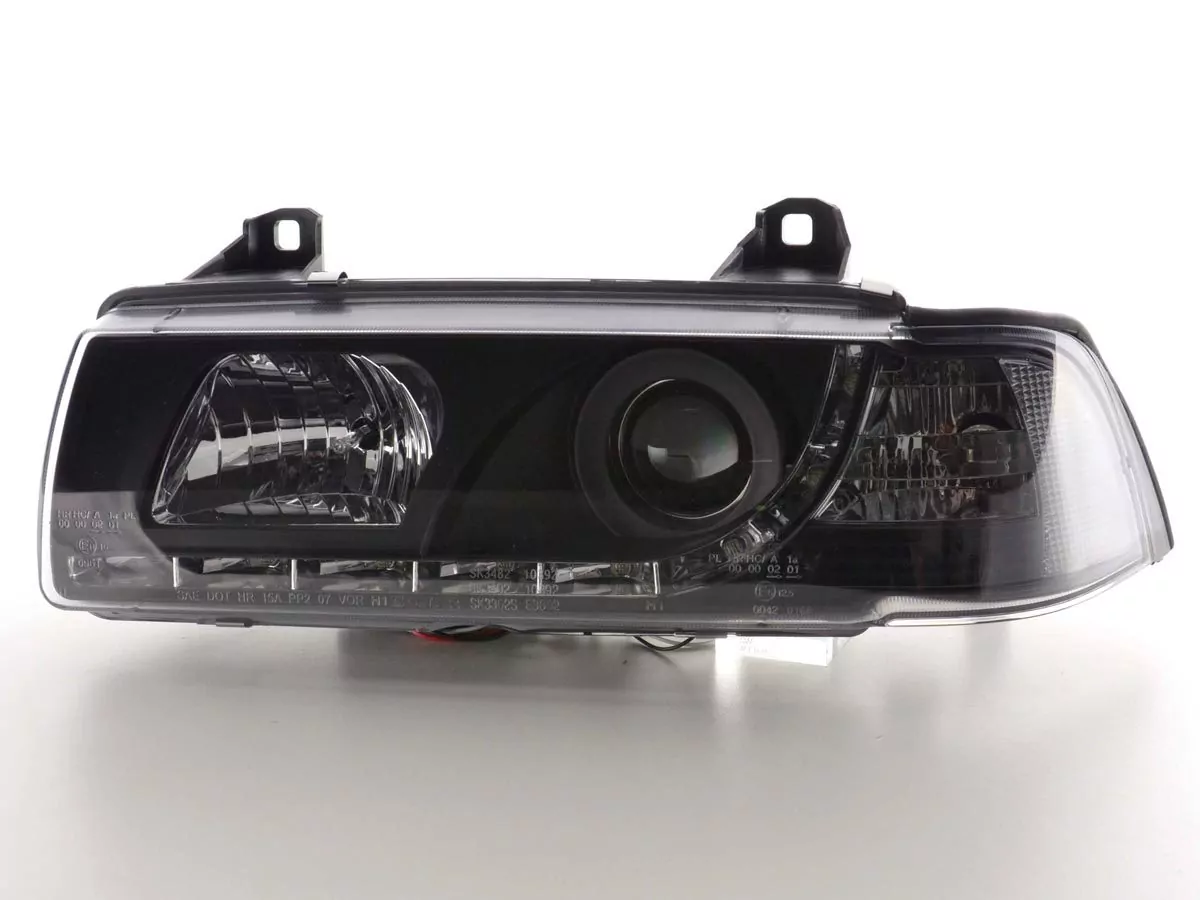 Scheinwerfer Set Daylight LED Tagfahrlicht BMW 3er E36 Coupe/Cabrio Bj. 92-98 schwarz für Rechtslenker